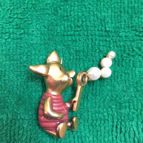Disney Jewelry - Signed "Disney" Piglet and four pearl  brooch
